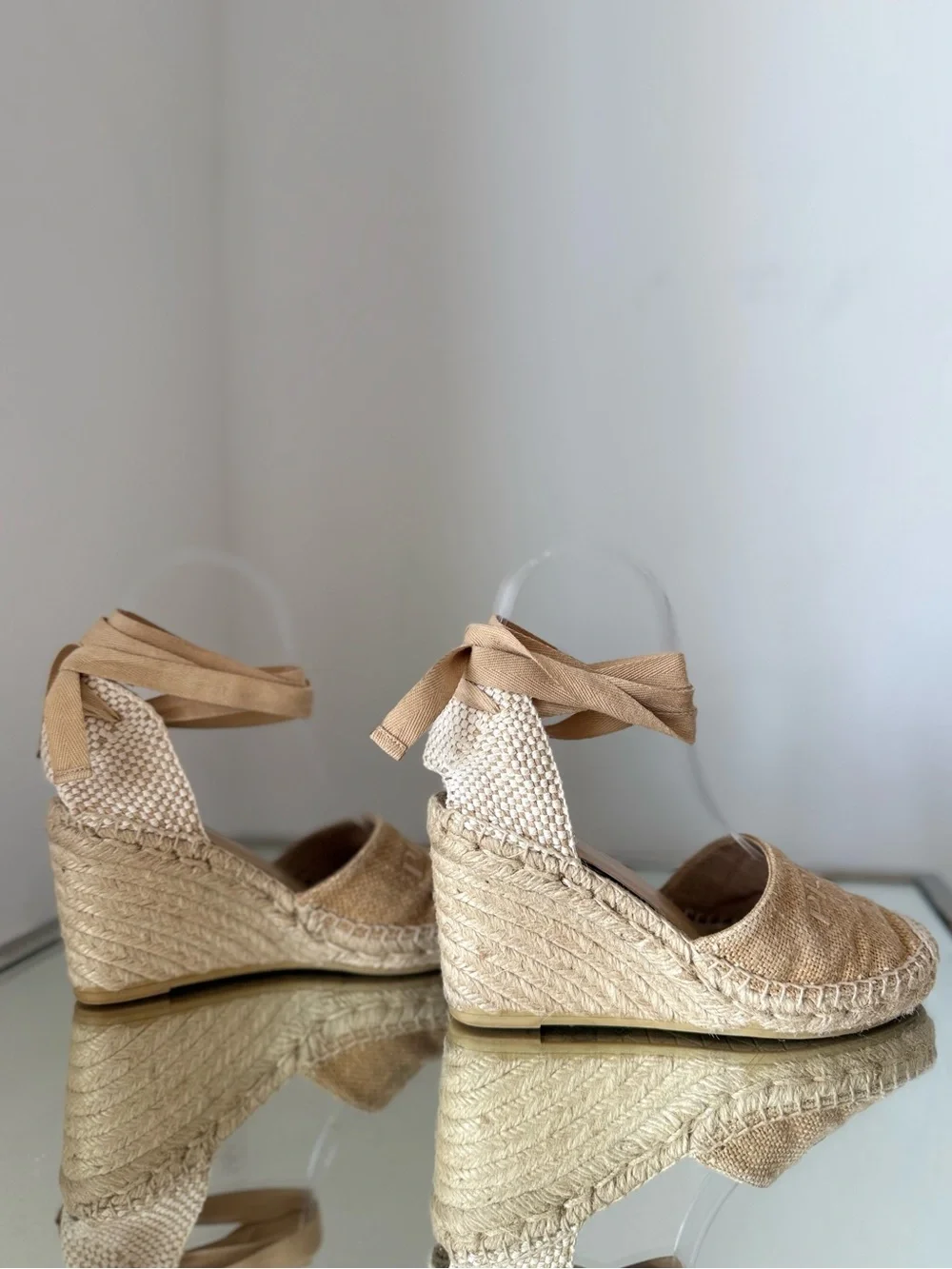 Prada Canvas Espadrille Wedge Tie-Ankle Shoes $850 36